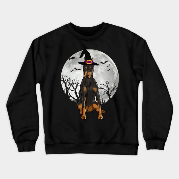 Scary Doberman Pinscher Dog Witch Hat Halloween Crewneck Sweatshirt by IainDodes